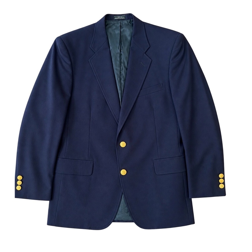 Mens Navy Blue Two Button‎ Blazer Gold Crest Buttons Sport Coat 44 Short Preppy